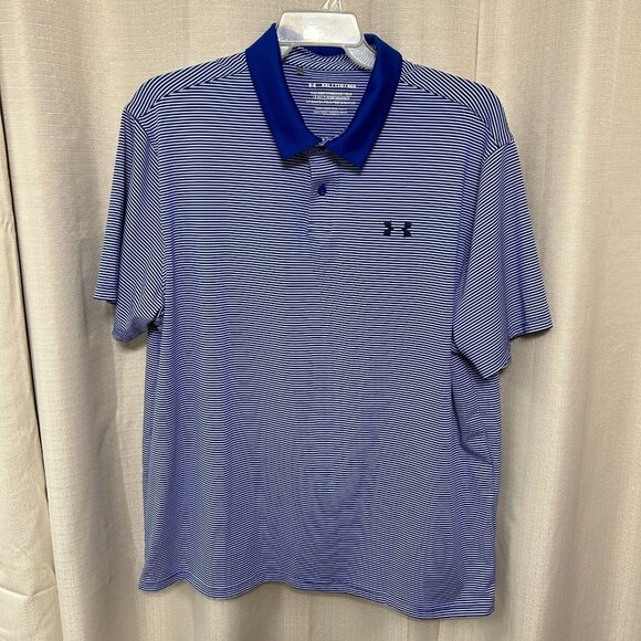 Under Armour Short Sleeve Performance Polo Shirt Men's Size XXL Blue Striped - Picture 1 of 11